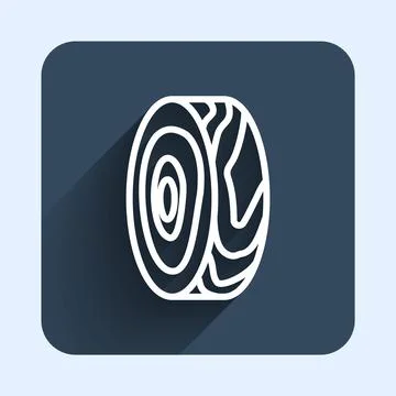 White line Tree rings icon isolated with long shadow background. Wooden cross Stock Illustration