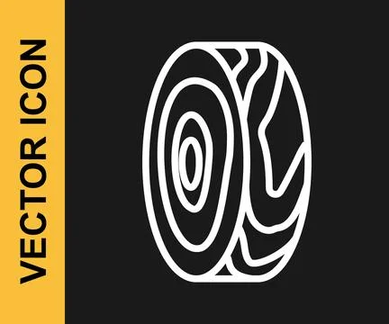 White line Tree rings icon isolated on black background. Wooden cross section Stock Illustration