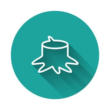 White line Tree stump icon isolated with long shadow. Green circle button Stock Illustration