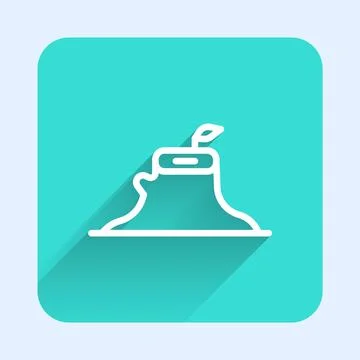 White line Tree stump icon isolated with long shadow background. Green square Stock Illustration