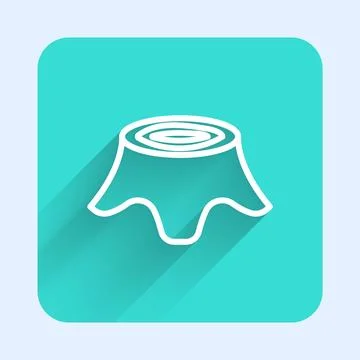 White line Tree stump icon isolated with long shadow background. Green squa.. Stock Illustration