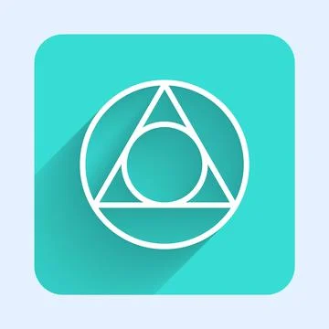 White line Triangle math icon isolated with long shadow. Green square button Stock Illustration