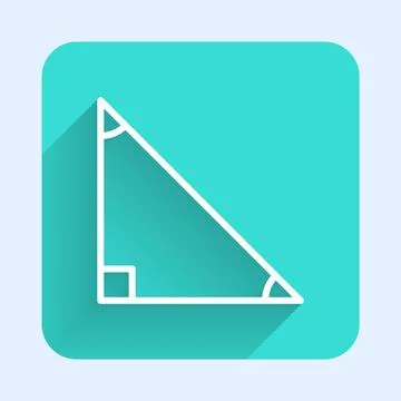 White line Triangle math icon isolated with long shadow. Green square button Stock Illustration