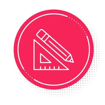 White line Triangular ruler and pencil icon isolated on white background Stock Illustration