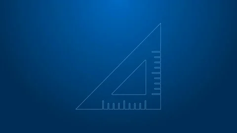 White line Triangular ruler icon isolated on blue background. Straightedge Stock Footage 144293228