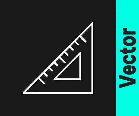 White line Triangular ruler icon isolated on black background. Straightedge Stock Illustration