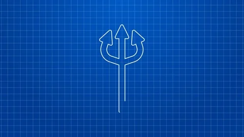 White line Trident devil icon isolated on blue background. Happy Halloween party Stock Footage 169313503