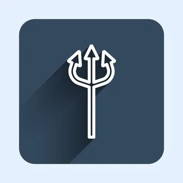 White line Trident devil icon isolated with long shadow background. Happy Stock Illustration