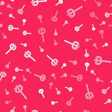 White line Trident devil icon isolated seamless pattern on red background. Happy Stock Illustration