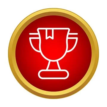 White line trophy icon on red gold button Stock Illustration