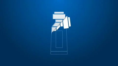 White line Tube of toothpaste icon isolated on blue background. 4K Video motion Stock Footage 144294238