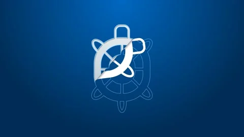 White line Turtle icon isolated on blue background. 4K Video motion graphic Stock Footage 168145014
