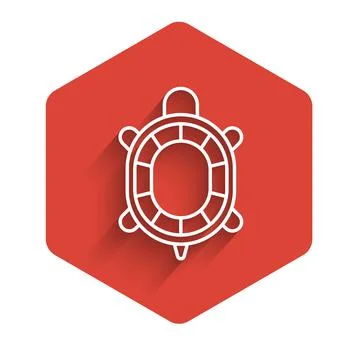 White line Turtle icon isolated with long shadow. Red hexagon button. Vector 스톡 일러스트