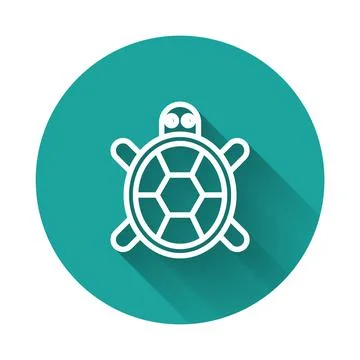 White line Turtle icon isolated with long shadow. Green circle button. Vector. Stock Illustration