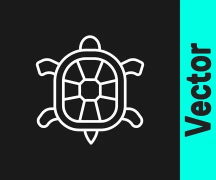 White line Turtle icon isolated on black background. Vector Stock Illustration