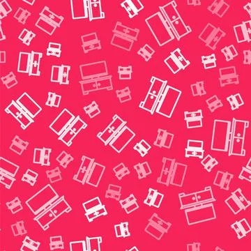 White line TV table stand icon isolated seamless pattern on red background Stock Illustration