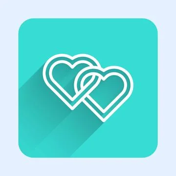 White line Two Linked Hearts icon isolated with long shadow background. Rom.. Stock Illustration