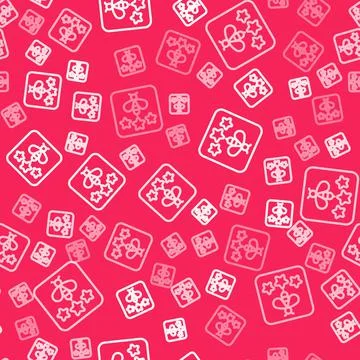 White line Type of bee icon isolated seamless pattern on red background. Sweet Stock Illustration