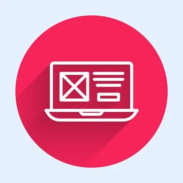 White line UI or UX design icon isolated with long shadow. Red circle button Stock Illustration