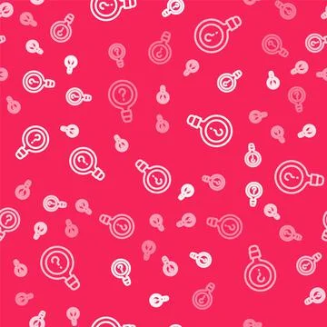 White line Unknown search icon isolated seamless pattern on red background Illustrazione stock