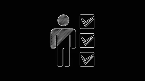 White line User of man in business suit icon isolated on black background Stock Footage 203353593