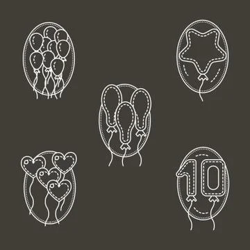 White line vector icons for balloons decoration Stock Illustration