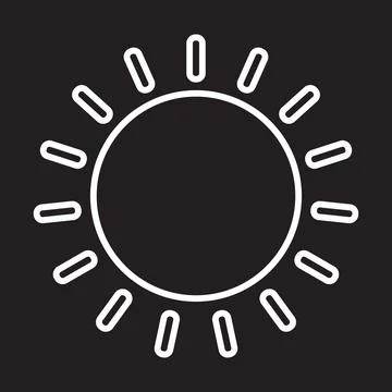 White line vector sun icon isolated on black background Stock Illustration