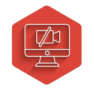 White line Video camera Off on computer icon isolated with long shadow. No video Illustrazione stock