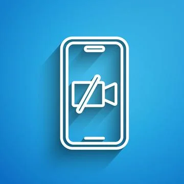 White line Video camera Off on mobile screen icon isolated on blue background イラスト素材