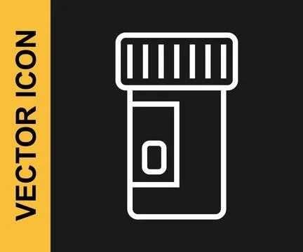 White line Vitamin complex of pill capsule icon isolated on black backgroun.. Stock Illustration