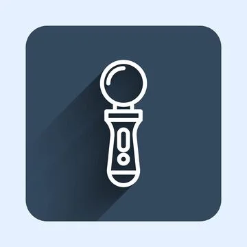 White line VR controller game icon isolated with long shadow background. Virtual Stock Illustration
