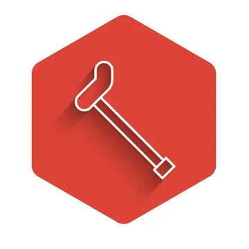 White line Walking stick cane icon isolated with long shadow. Red hexagon button Illustration