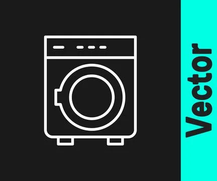 White line Washer icon isolated on black background. Washing machine icon. .. 스톡 일러스트
