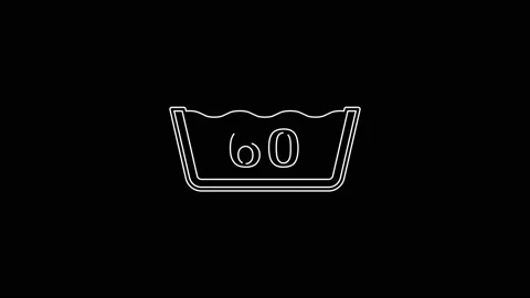 White line Washing under 60 degrees celsius icon isolated on black background Stock Footage 156392240