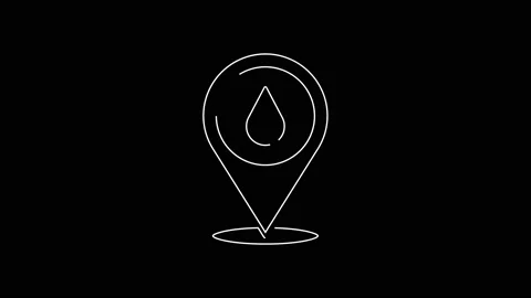 White line Water drop with location icon isolated on black background. 4K Video Stock Footage 147222464