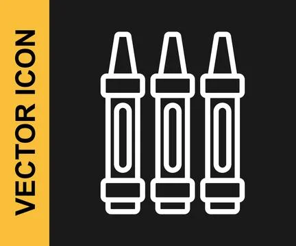 White line Wax crayons for drawing icon isolated on black background.  Vector Stock Illustration