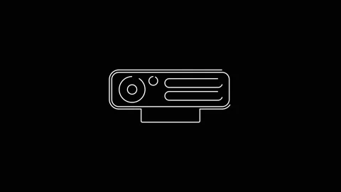White line Web camera icon isolated on black background. Chat camera. Webcam Stock Footage 156015126