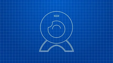 White line Web camera icon isolated on blue background. Chat camera. Webcam icon Stock Footage 169322569