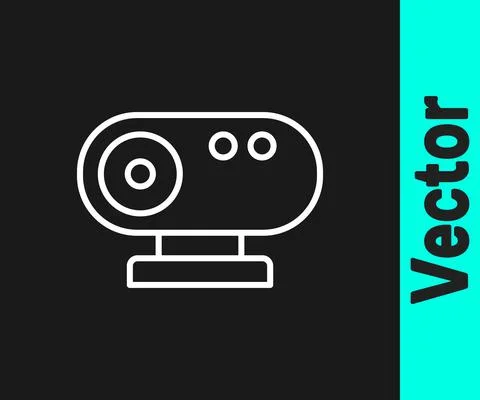 White line Web camera icon isolated on black background. Chat camera. Webcam Stockillustratie