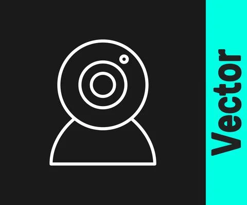 White line Web camera icon isolated on black background. Chat camera. Webcam Stock Illustration