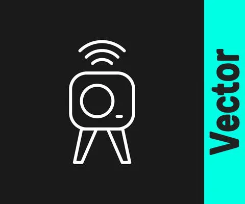 White line Web camera icon isolated on black background. Chat camera. Webcam 스톡 일러스트