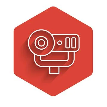 White line Web camera icon isolated with long shadow background. Chat camera Stock Illustration