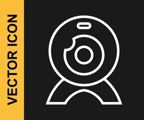 White line Web camera icon isolated on black background. Chat camera. Webcam Stock Illustration
