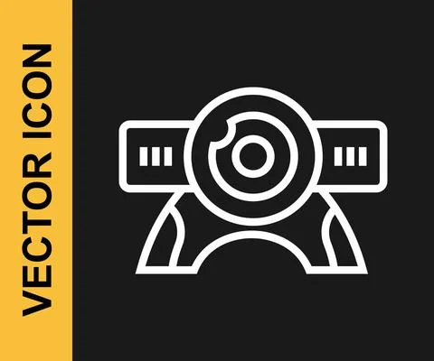 White line Web camera icon isolated on black background. Chat camera. Webcam 스톡 일러스트