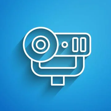 White line Web camera icon isolated on blue background. Chat camera. Webcam i Stockillustratie