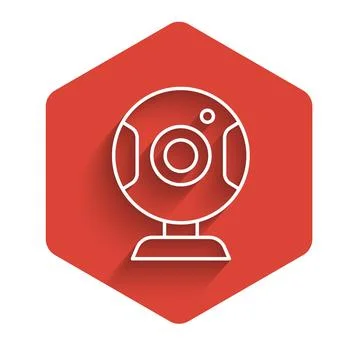 White line Web camera icon isolated with long shadow background. Chat camera Stock Illustration