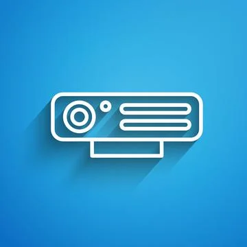 White line Web camera icon isolated on blue background. Chat camera. Webcam i Stockillustratie