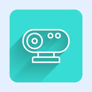 White line Web camera icon isolated with long shadow. Chat camera. Webcam ico 스톡 일러스트