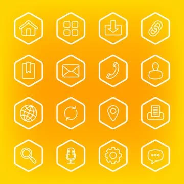 White line web icon set with hexagon frame Stock Illustration