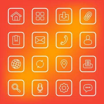 White line web icon set with rounded rectangle frame Stock Illustration